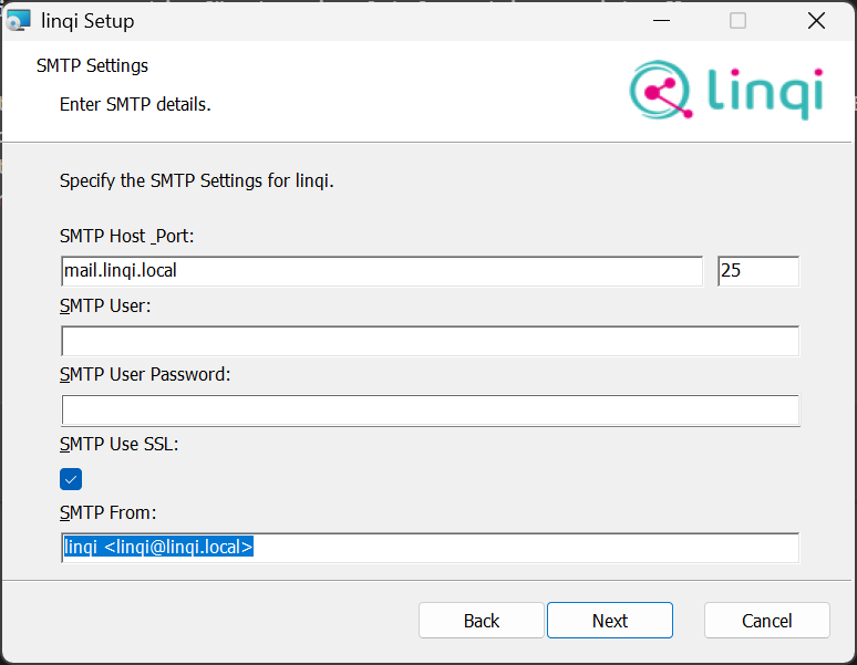 Windows Installer SMTP Einstellungen