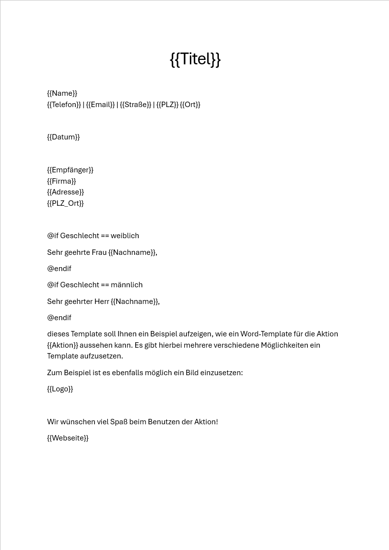 Word Vorlage mit definierten Word-Platzhaltern